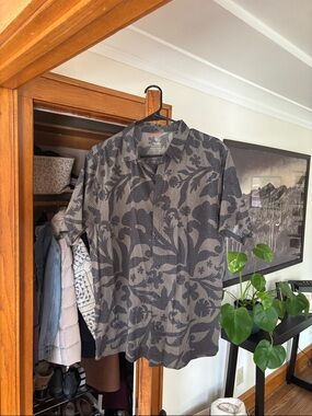 Roark Bless Up Green Floral Casual Button Down Shirt